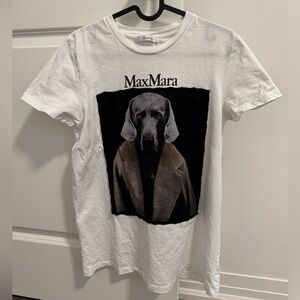 MaxMara White Tee with Canine Portrait Graphic